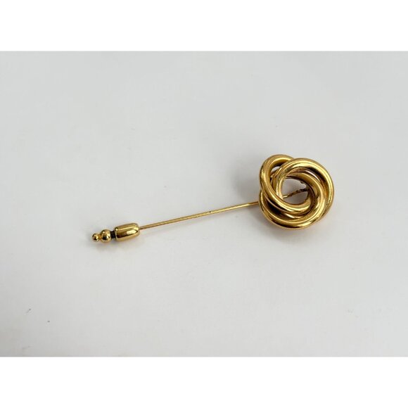Triple Circle Entwined Gold Toned Vintage Stick Pin | Hat Pin | Lapel Pin - Picture 5 of 10